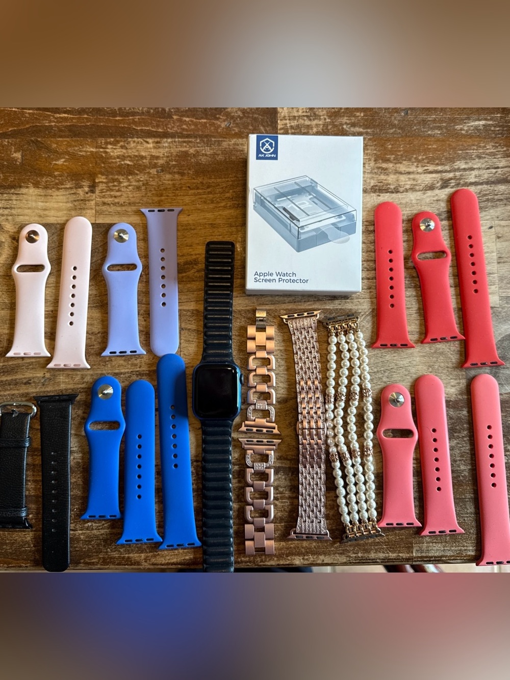 Apple iwatch Series 7, GPS blue case w/Bk mag band + 9 extra bands + accessories